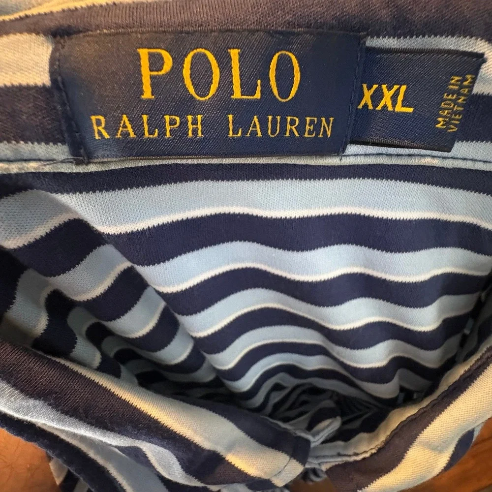 Polo‎ Ralph Lauren Striped Polo Shirt XXL Blue White Classic Fit Short Sleeve